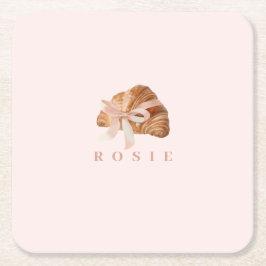 Personlig Coquette Croissant Rosa Ribbon Underlägg Papper Kvadrat