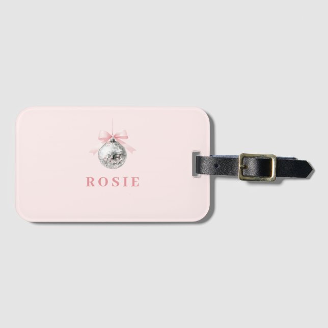 Personlig Coquette Disco Boll Rosa Ribbon Bagagebricka (Framsida horisontal)
