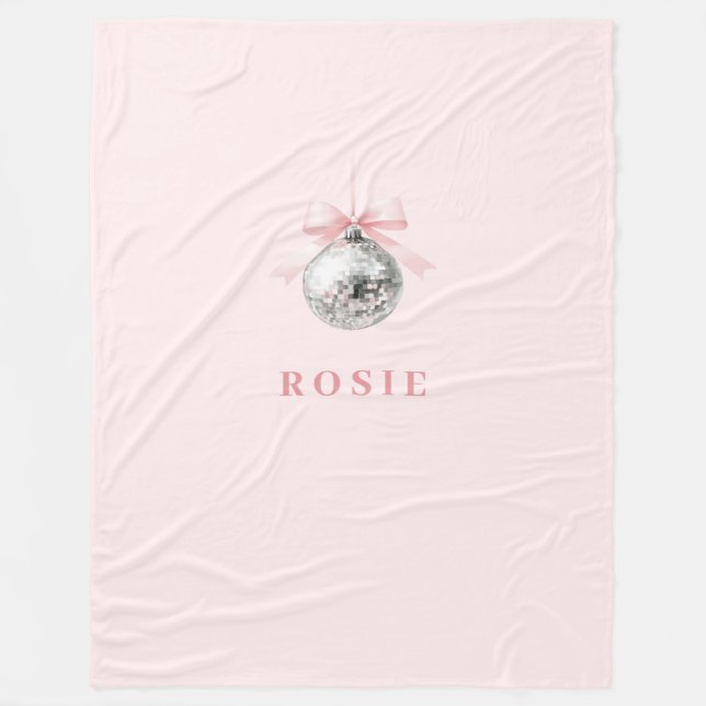 Personlig Coquette Disco Boll Rosa Ribbon Fleecefilt (Framsidan)