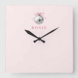 Personlig Coquette Disco Boll Rosa Ribbon Fyrkantig Klocka