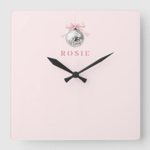 Personlig Coquette Disco Boll Rosa Ribbon Fyrkantig Klocka