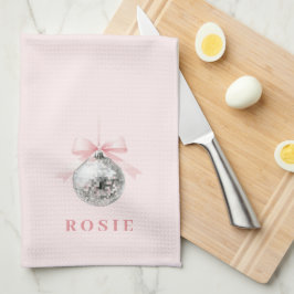 Personlig Coquette Disco Boll Rosa Ribbon Kökshandduk