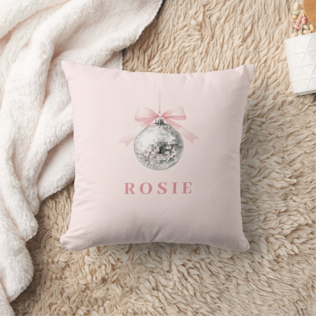 Personlig Coquette Disco Boll Rosa Ribbon Kudde (Filt)