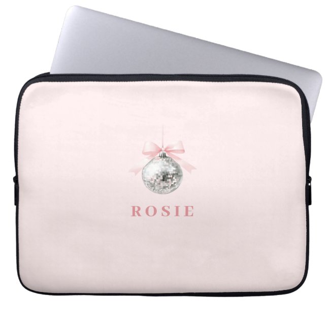 Personlig Coquette Disco Boll Rosa Ribbon Laptop Fodral (Framsidan)
