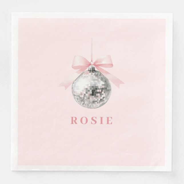 Personlig Coquette Disco Boll Rosa Ribbon Pappersservett (Framsida)
