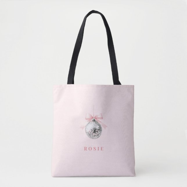Personlig Coquette Disco Boll Rosa Ribbon Tygkasse (Framsida)