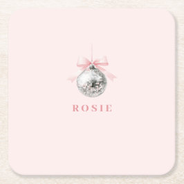 Personlig Coquette Disco Boll Rosa Ribbon Underlägg Papper Kvadrat