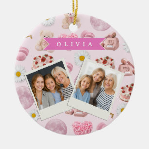 Personlig Coquette Nallebjörn Rosa Estetik Julgransprydnad Keramik