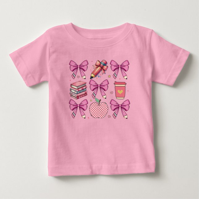 Personlig coquette rosa bows, äpplen, bokar t shirt (Framsida)