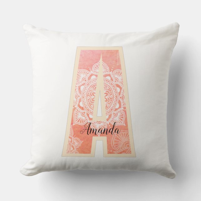 Personlig Coral mandala monogram A Kudde (Framsida)