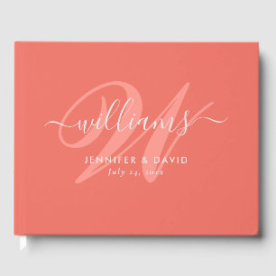 Personlig Coral Monogram Bröllop Guest Bok