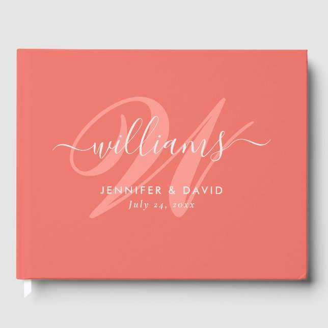 Personlig Coral Monogram Bröllop Guest Bok (Framsida)