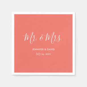 Personlig Coral Mr. och Bröllop Napkins Pappersservett