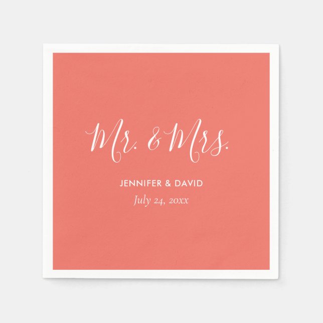 Personlig Coral Mr. och Bröllop Napkins Pappersservett (Framsidan)