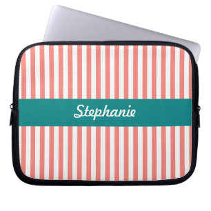 Personlig Coral Rosa and White Rand Laptop Sleeve