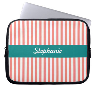 Personlig Coral Rosa and White Rand Laptop Sleeve