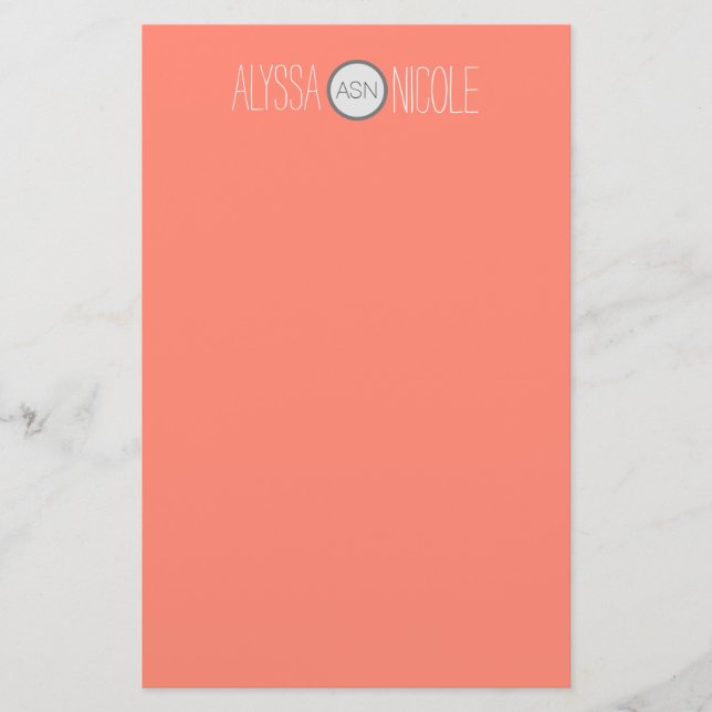 Personlig Coral White Namn Monogram Brevpapper (Framsida)