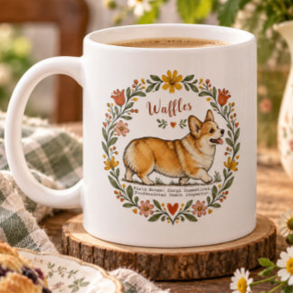 Personlig Corgi Botanisk Krans Söt Hundälskare Kaffemugg