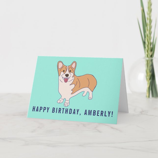 Personlig Corgi Hund Mint Grönt Birthday Kort (Framsida)