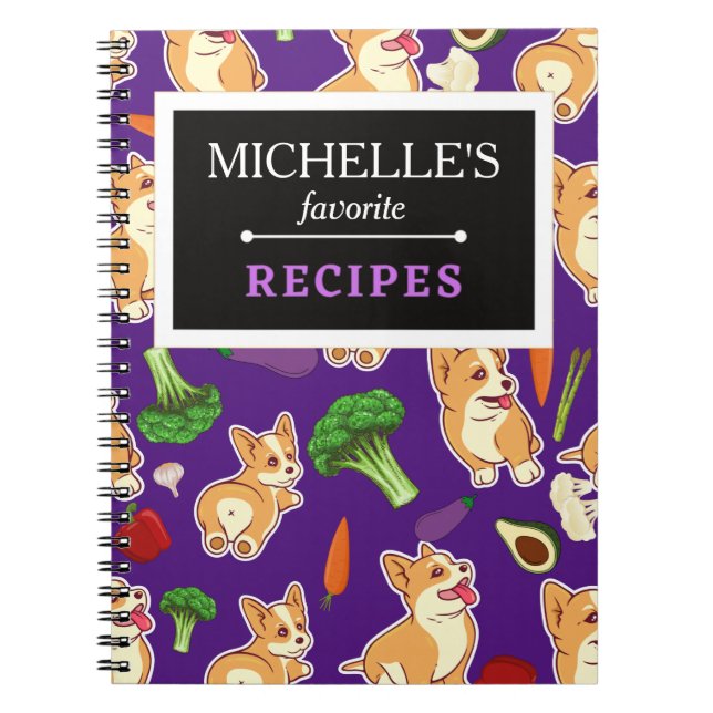 Personlig Corgi och Food Mönster Recipe Bok Anteckningsbok (Framsidan)