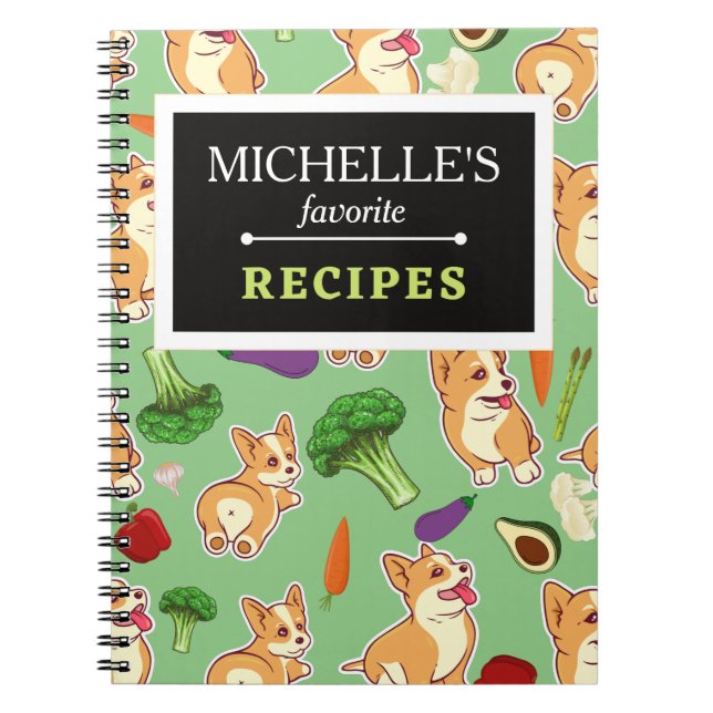 Personlig Corgi och Food Mönster Recipe Bok Anteckningsbok (Framsidan)