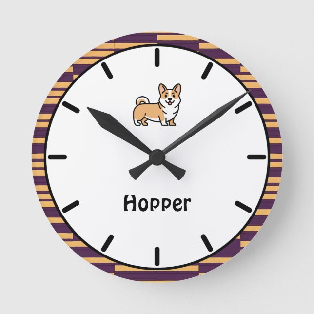 Personlig Corgi Puppy Hund Wall Clock Rund Klocka (Framsida)