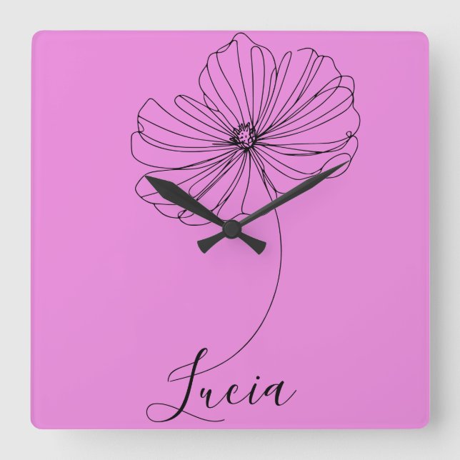Personlig Cosmos Birth Flower Gift Fyrkantig Klocka (Framsida)