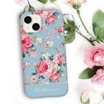 Personlig Cottage Rosa ros på Blue Background<br><div class="desc">Elegant och romantiskt sömlöst blommönster som innehåller stil pastel rosa ros med vit och rosa vilda blommor på ljusblå himlar-bakgrund. Innehåller valfri solid inslag och redigerbar text fält.</div>