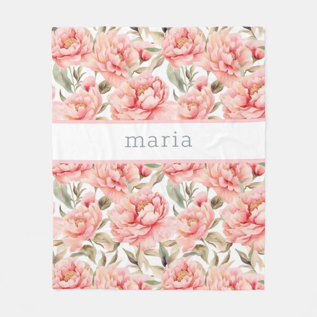 Personlig Cottagecore  Peony Fleecefilt (Framsidan)