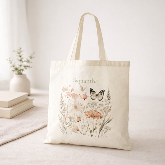 Personlig Cottagecore Vildblomma Fjäril Tygkasse (Skapare uppladdad)