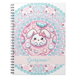 Personlig Cotton Candy Kawaii Bunny Dot Mandala Anteckningsbok