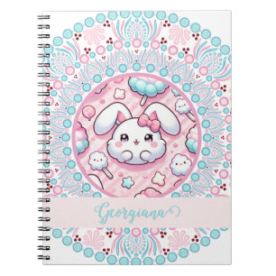 Personlig Cotton Candy Kawaii Bunny Dot Mandala Anteckningsbok