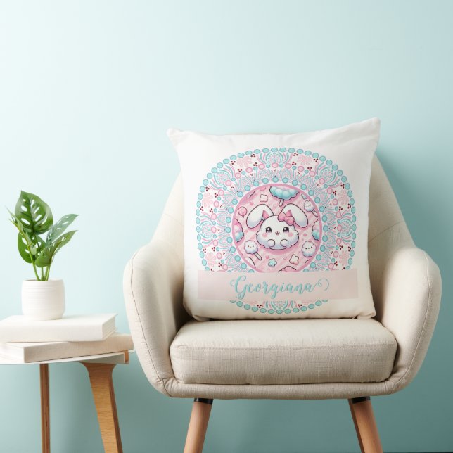 Personlig Cotton Candy Kawaii Bunny Dot Mandala Kudde (Stol)