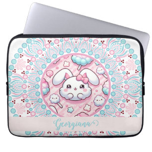 Personlig Cotton Candy Kawaii Bunny Dot Mandala Laptop Fodral