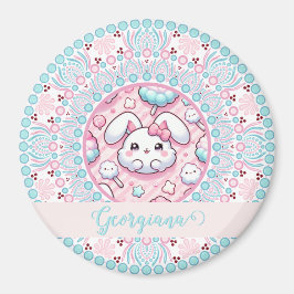 Personlig Cotton Candy Kawaii Bunny Dot Mandala Magnet