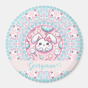 Personlig Cotton Candy Kawaii Bunny Dot Mandala Magnet