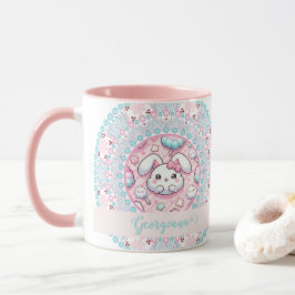 Personlig Cotton Candy Kawaii Bunny Dot Mandala Mugg