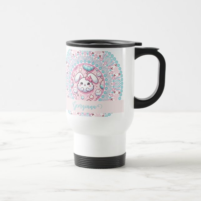 Personlig Cotton Candy Kawaii Bunny Dot Mandala Resemugg (Höger)
