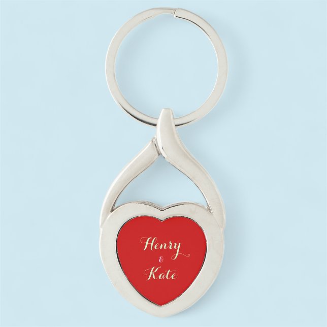 Personlig Couples pulsmeddelandefoto-nyckelkedja Twisted Heart Silverfärgad Nyckelring (MISOOK Red Heart Couple Keychain)