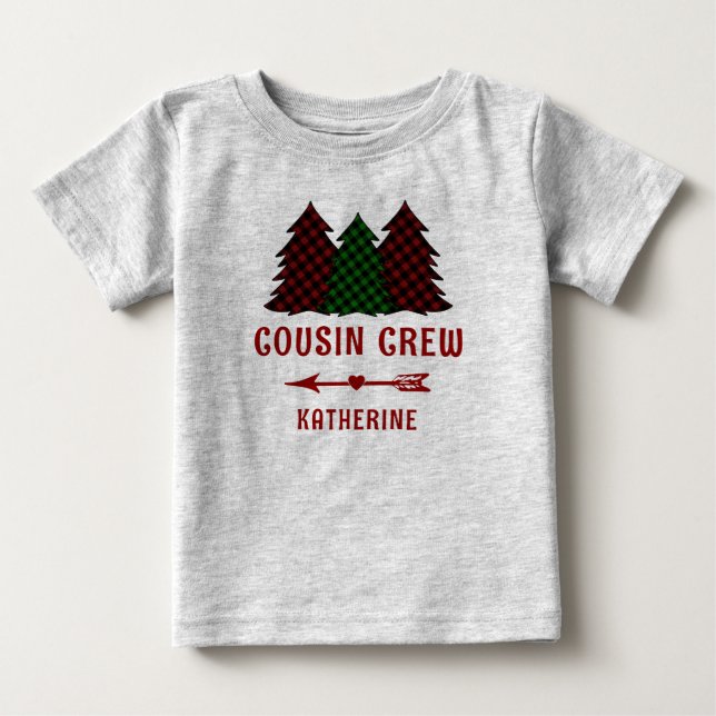 Personlig Cousin Crew Plaid Julgranar T Shirt (Framsida)