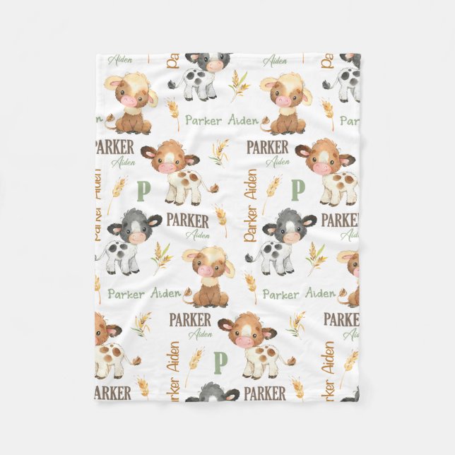 Personlig Cow Baby Blanket | 30 x 40 Ull Fleecefilt (Framsidan)