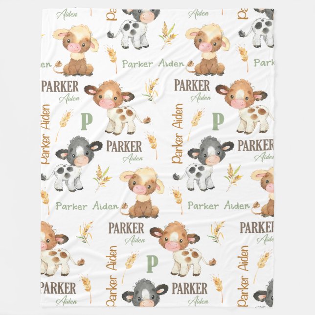 Personlig Cow Baby Blanket | 60 x 80 Ull Fleecefilt (Framsidan)