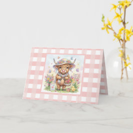 Personlig Cow Rosa Gingham Mors Dag Kort