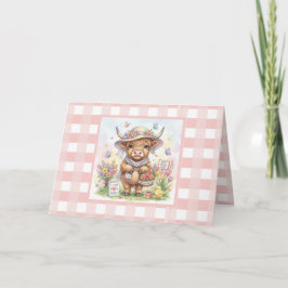Personlig Cow Rosa Gingham Mors Dag Kort