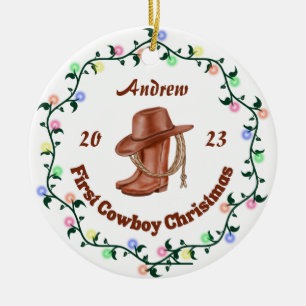 Personlig Cowboy Baby Första jul Julgransprydnad Keramik