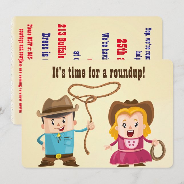 Personlig Cowboy och Cowgirl BBQ Roundup Inbjudningar (Fram/baksida)