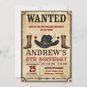 Personlig Cowboy Wild West Födelsedagsfest Inbjudningar