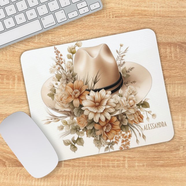 Personlig Cowgirl Hat Mouse Pad Rustic Western Musmatta (Elegant Shabby Chic Cowgirl Hat with Wildflowers Personalized Mouse Pad)