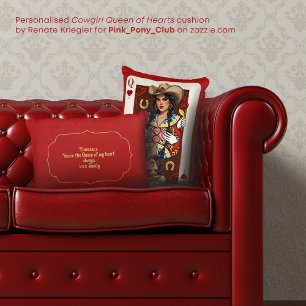 Personlig Cowgirl Midwest Queen of Hearts Card Prydnadskudde