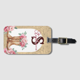 Personlig Cowgirl Rosa Blommig Monogram Bagagebricka